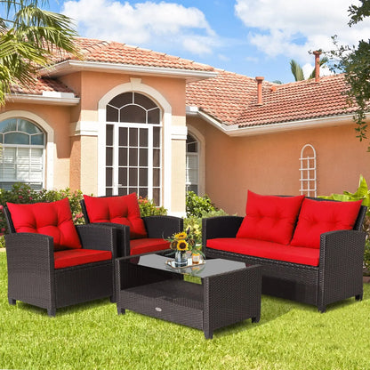 4 Pieces Outdoor Rattan Armrest Furniture Set Table with Lower Shelf-Beige Direct by Wilsons Home Store