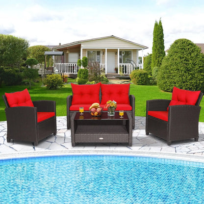 4 Pieces Outdoor Rattan Armrest Furniture Set Table with Lower Shelf-Beige Direct by Wilsons Home Store