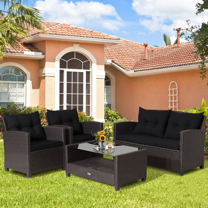 4 Pieces Outdoor Rattan Armrest Furniture Set Table with Lower Shelf-Beige Direct by Wilsons Home Store