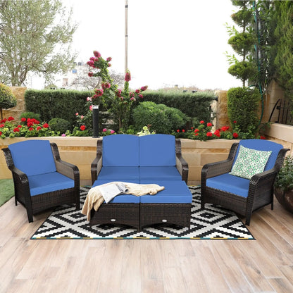 5 Pieces Patio Rattan Sofa Set with Cushion and Ottoman-Black Direct by Wilsons Home Store