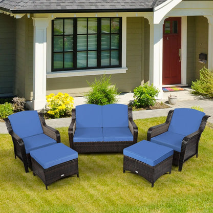 5 Pieces Patio Rattan Sofa Set with Cushion and Ottoman-Black Direct by Wilsons Home Store