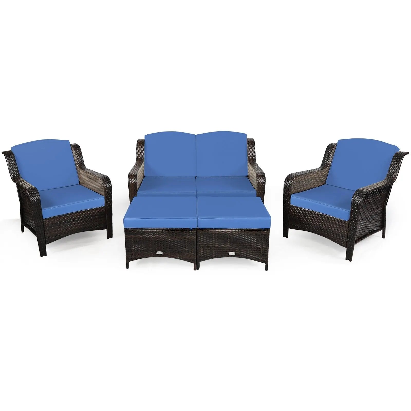 5 Pieces Patio Rattan Sofa Set with Cushion and Ottoman-Black Direct by Wilsons Home Store
