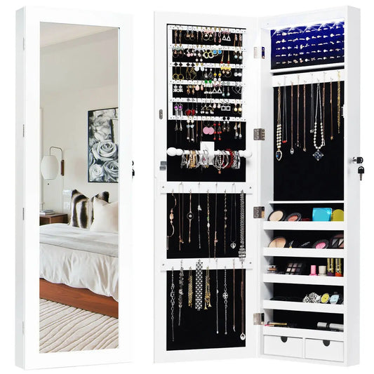 Door Mounted Lockable Mirrored Jewelry Cabinet with LED Lights Direct by Wilsons Home Store