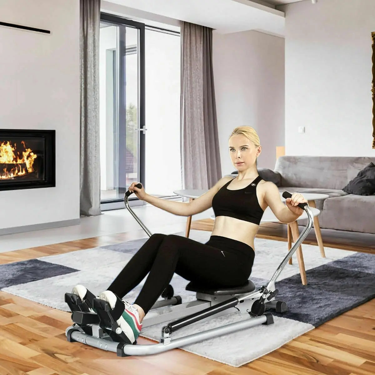 Exercise Adjustable Double Hydraulic Resistance Rowing Machine Direct by Wilsons Home Store