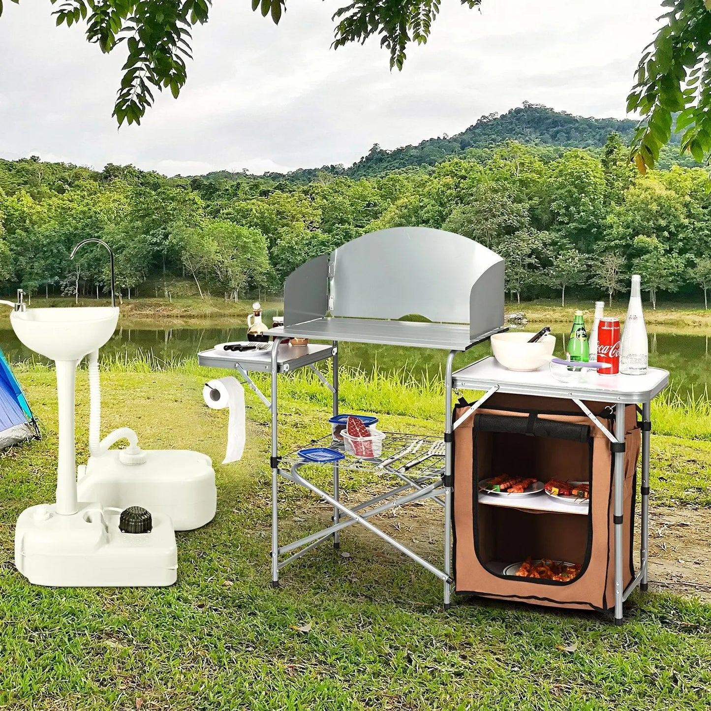 Foldable Outdoor BBQ Portable Grilling Table With Windscreen Bag Direct by Wilsons Home Store
