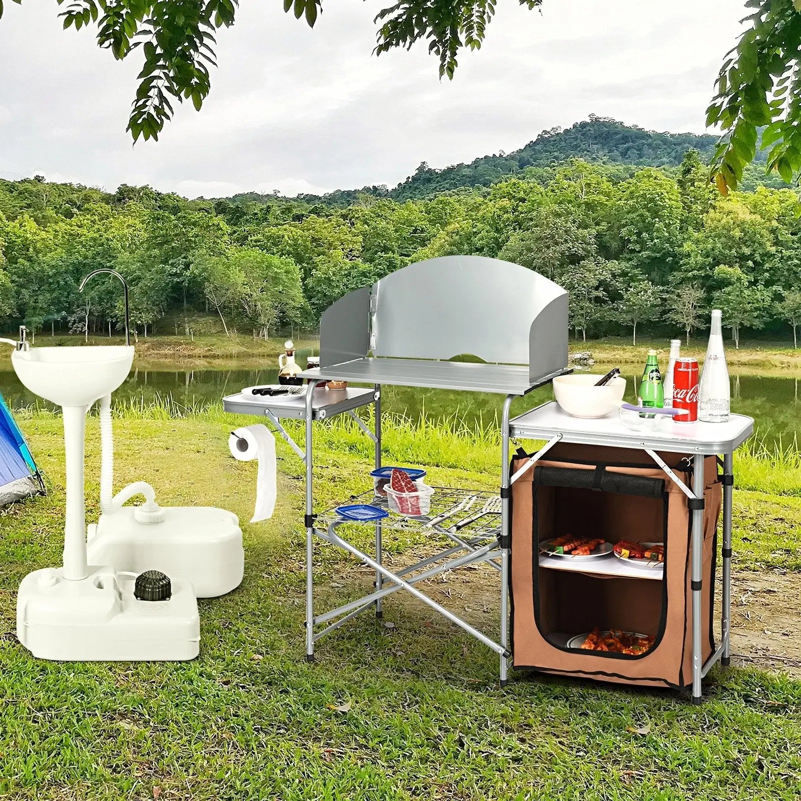 Foldable Outdoor BBQ Portable Grilling Table With Windscreen Bag Direct by Wilsons Home Store