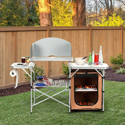 Foldable Outdoor BBQ Portable Grilling Table With Windscreen Bag Direct by Wilsons Home Store