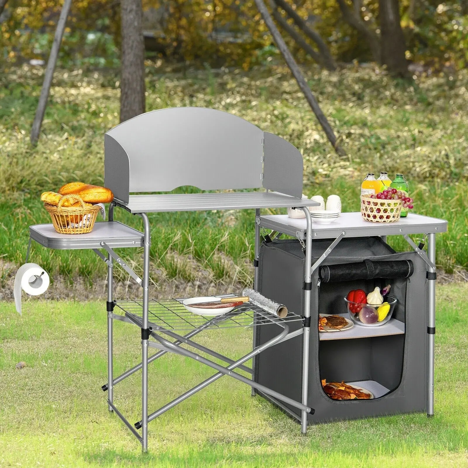 Foldable Outdoor BBQ Portable Grilling Table With Windscreen Bag Direct by Wilsons Home Store