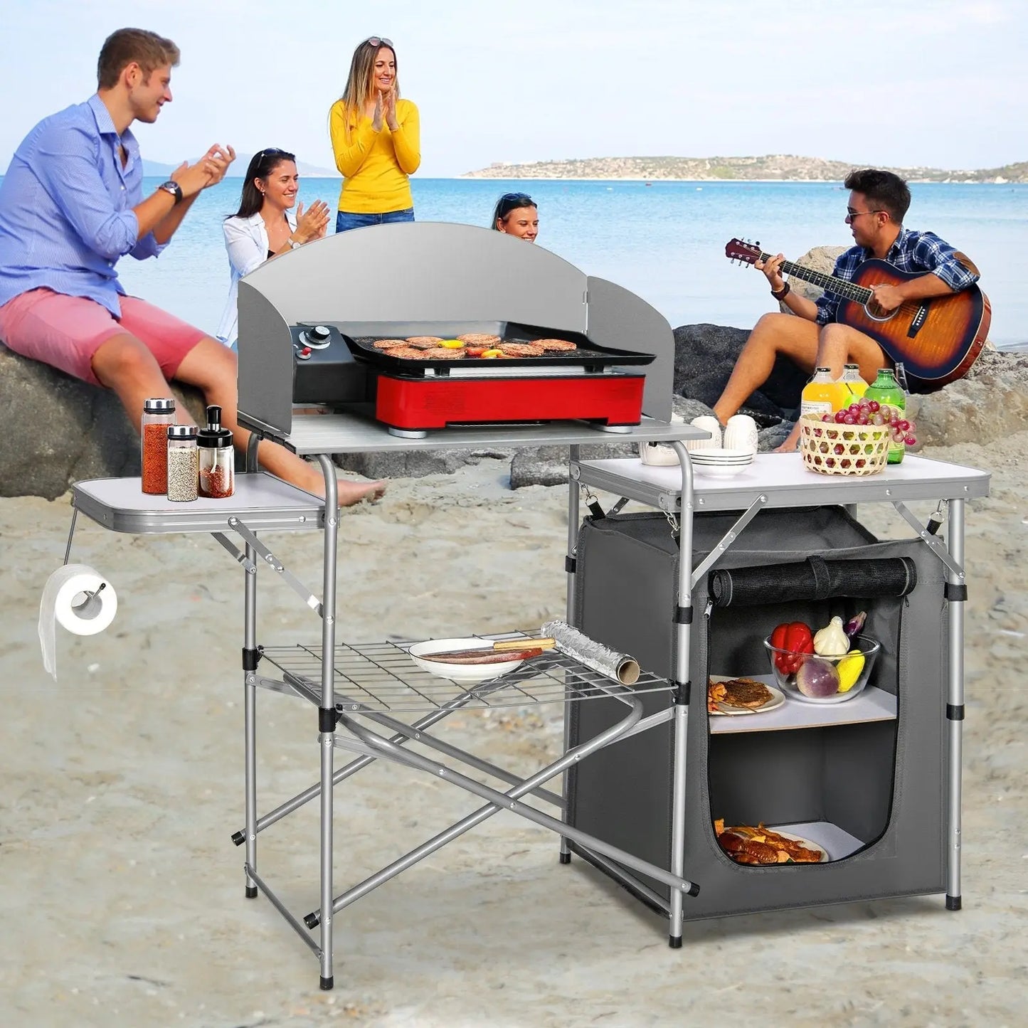 Foldable Outdoor BBQ Portable Grilling Table With Windscreen Bag Direct by Wilsons Home Store