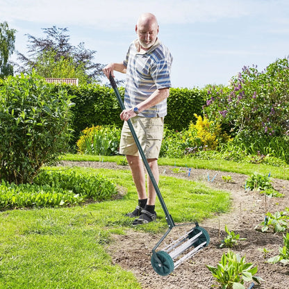 18 Inch Rolling Lawn Aerator with Anti-slip Handle and Tine Spikes Direct by Wilsons Home Store
