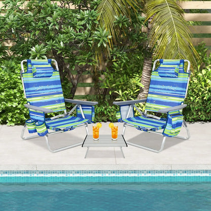 2 Packs 5-Position Outdoor Folding Backpack Beach Table Chair Reclining Chair Set-Blue Direct by Wilsons Home Store