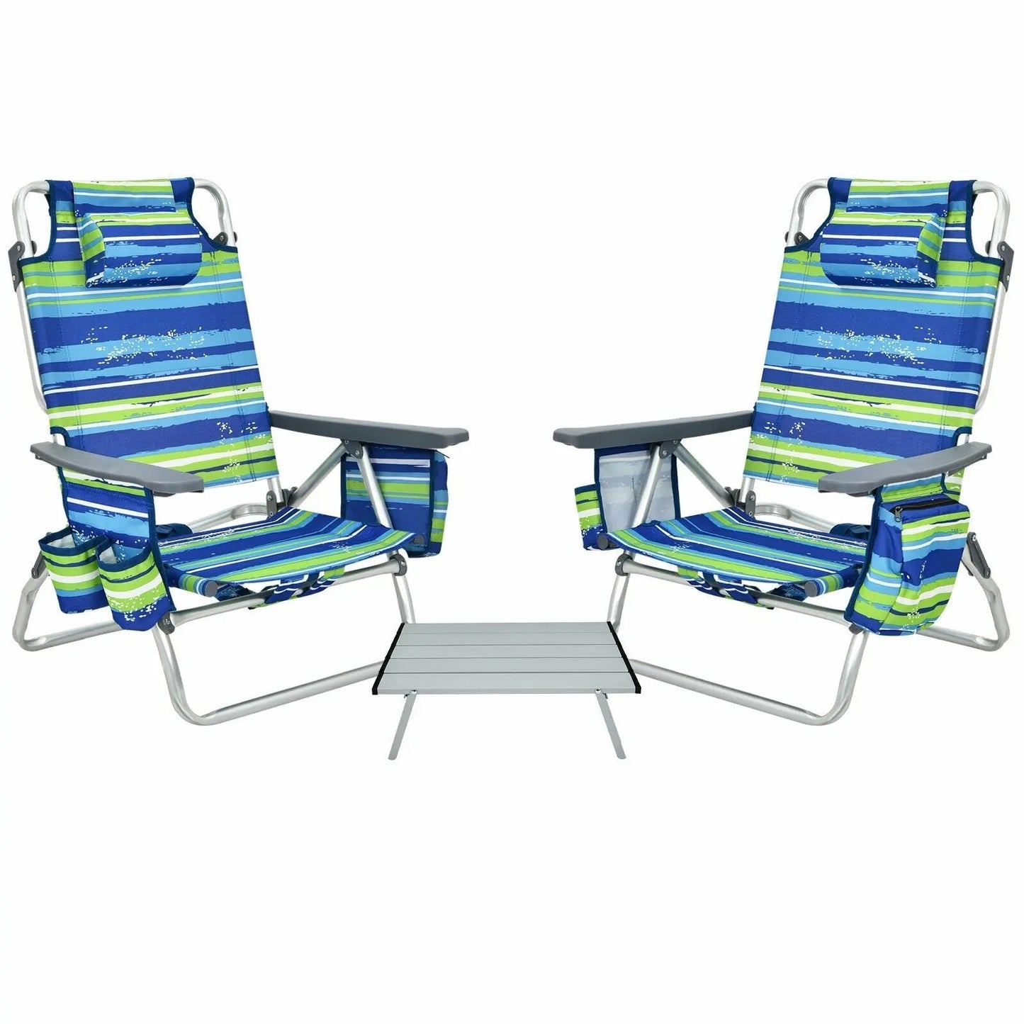 2 Packs 5-Position Outdoor Folding Backpack Beach Table Chair Reclining Chair Set-Blue Direct by Wilsons Home Store