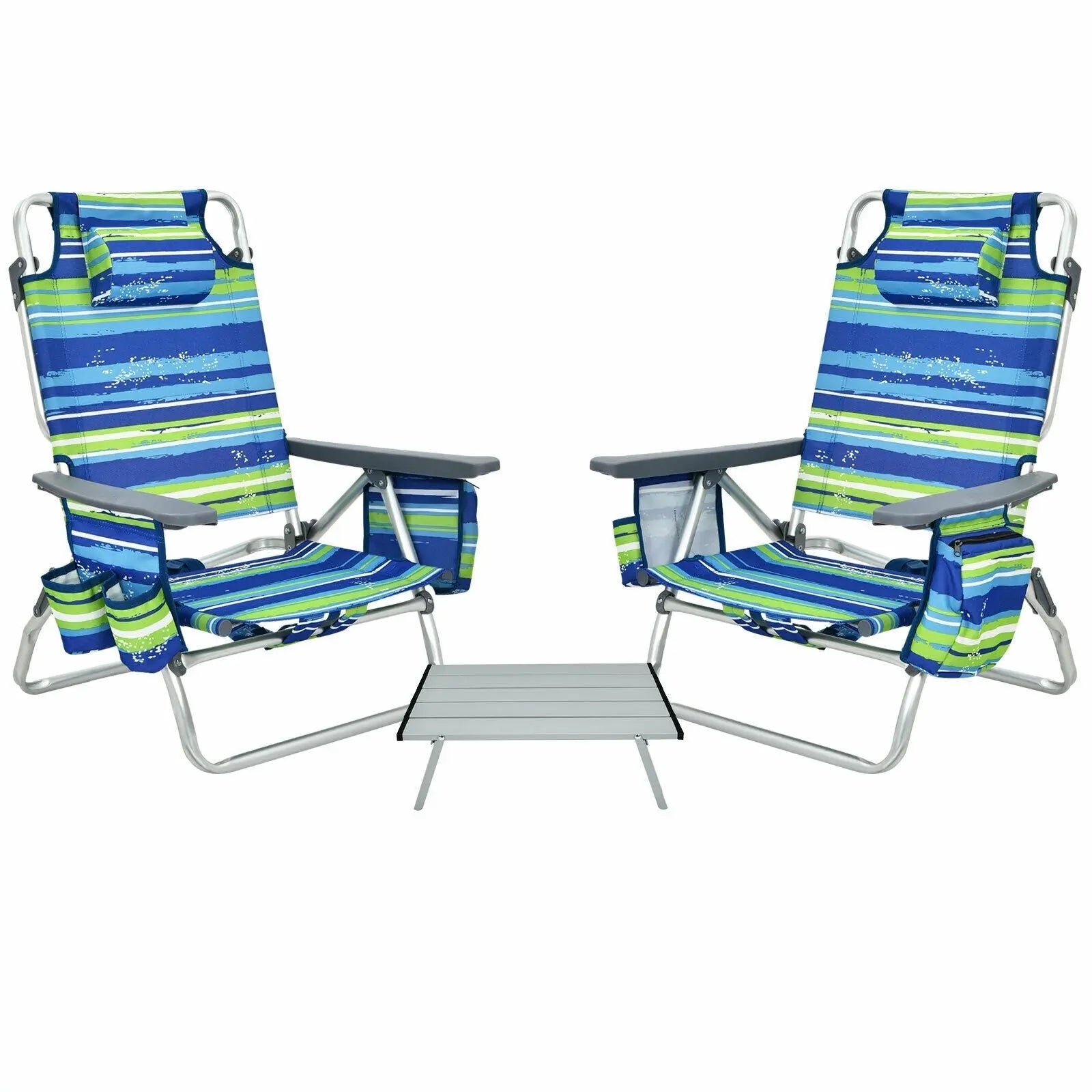 2 Packs 5-Position Outdoor Folding Backpack Beach Table Chair Reclining Chair Set-Blue Direct by Wilsons Home Store