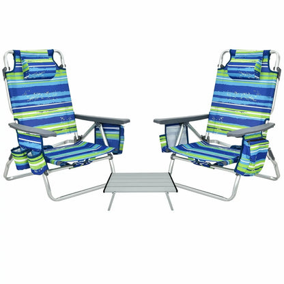 2 Packs 5-Position Outdoor Folding Backpack Beach Table Chair Reclining Chair Set-Blue Direct by Wilsons Home Store