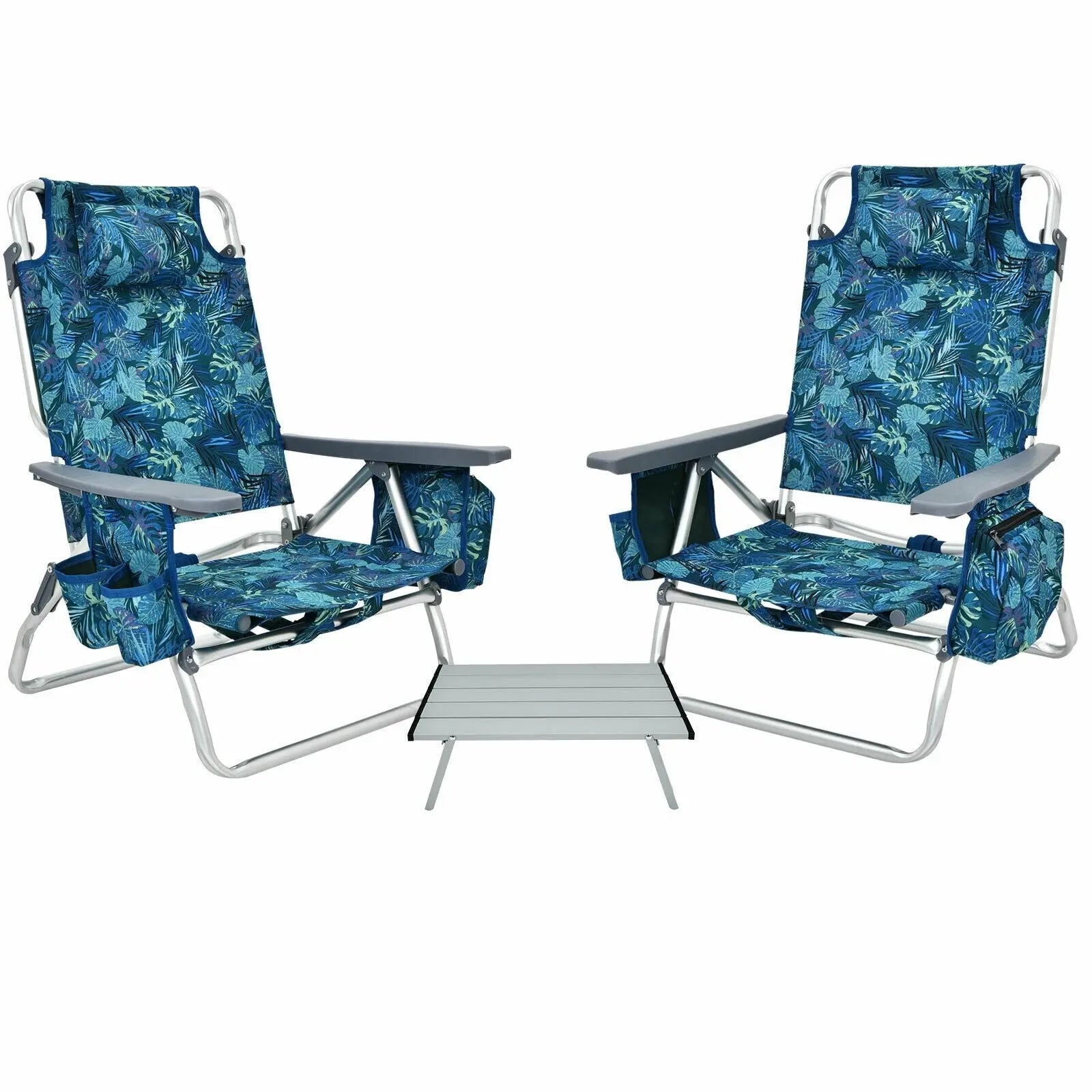 2 Packs 5-Position Outdoor Folding Backpack Beach Table Chair Reclining Chair Set-Blue Direct by Wilsons Home Store