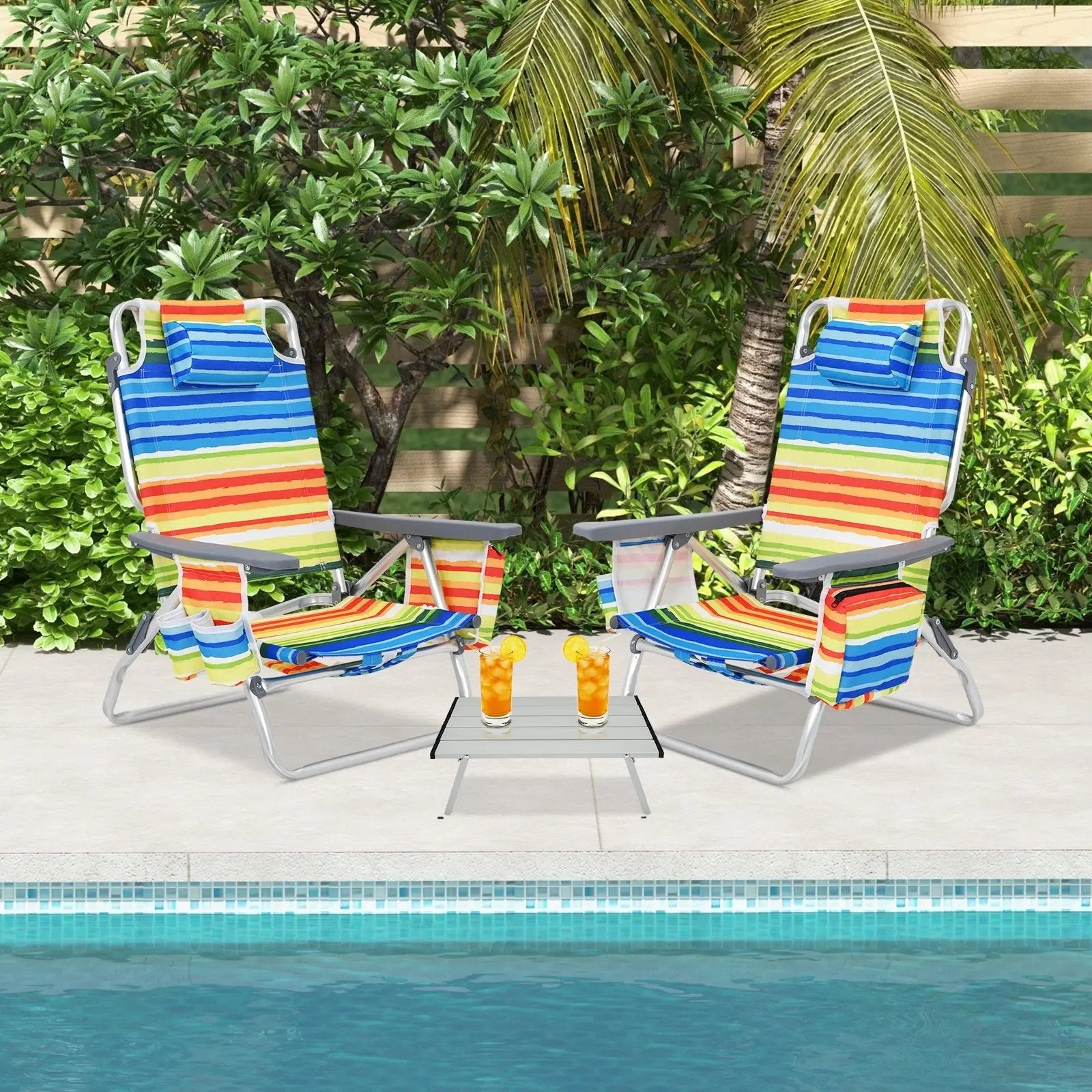 2 Packs 5-Position Outdoor Folding Backpack Beach Table Chair Reclining Chair Set-Blue Direct by Wilsons Home Store