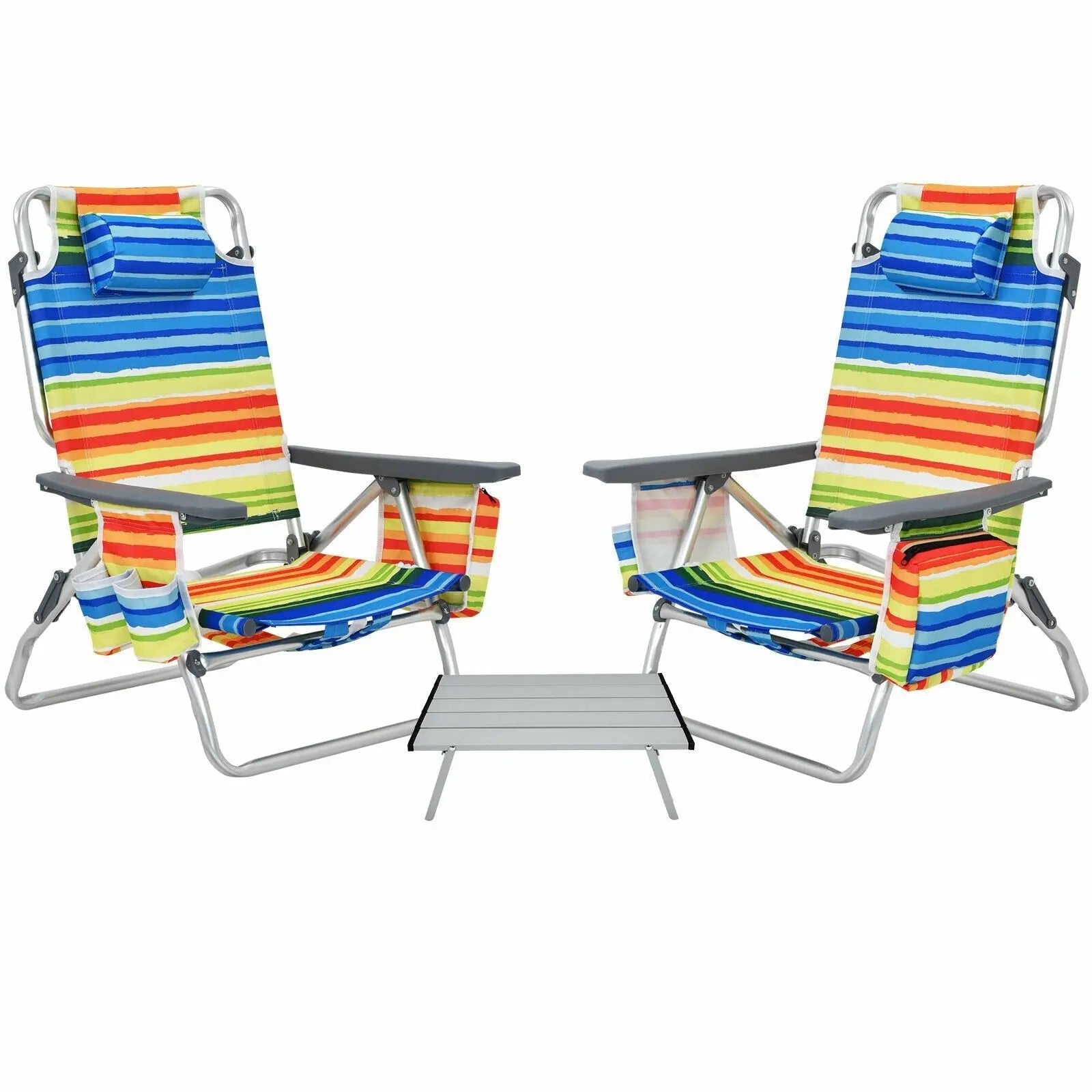 2 Packs 5-Position Outdoor Folding Backpack Beach Table Chair Reclining Chair Set-Blue Direct by Wilsons Home Store