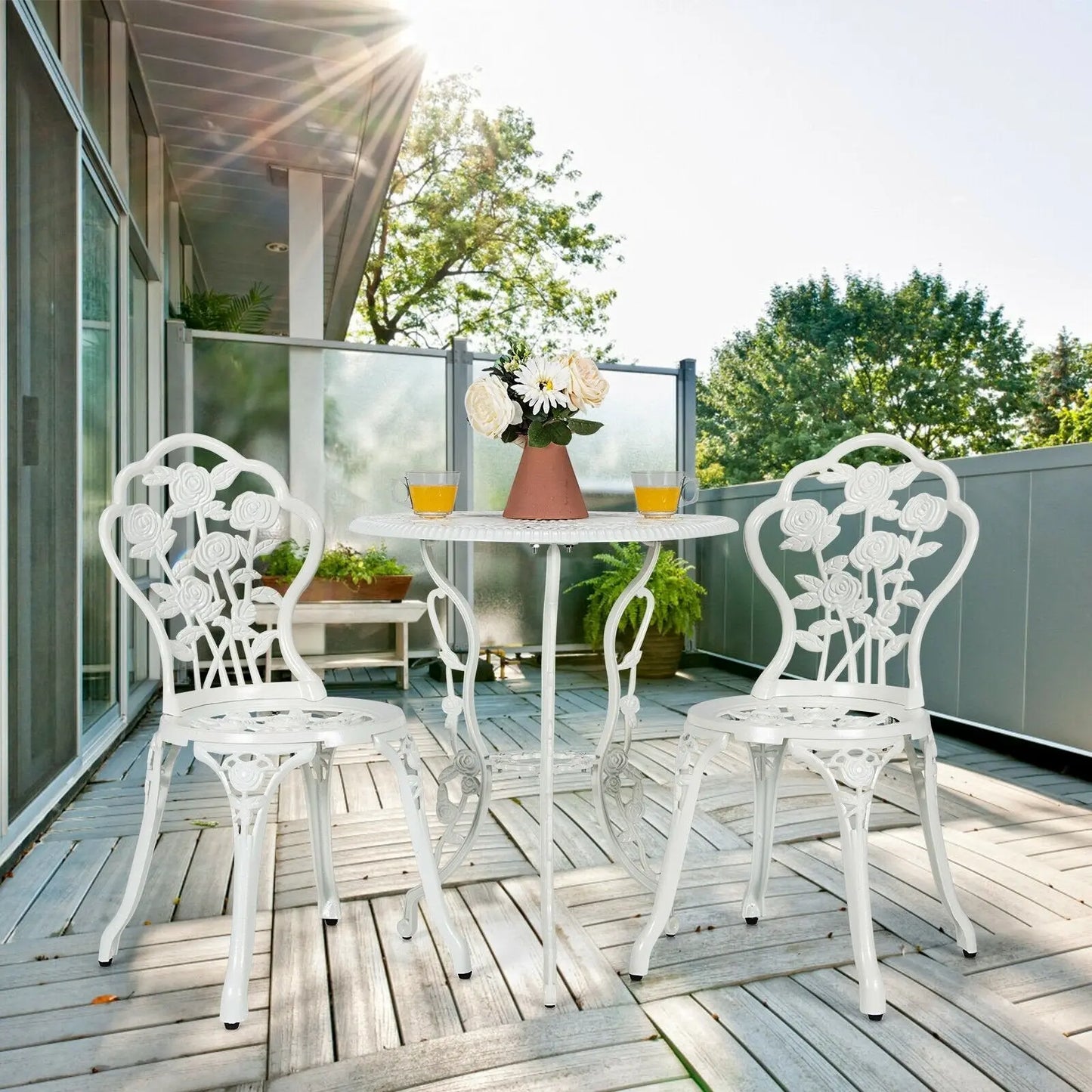 Outdoor Cast Aluminum Patio Furniture Set with Rose Design Direct by Wilsons Home Store