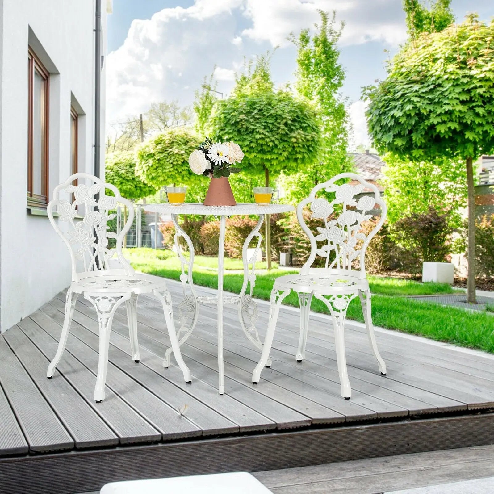 Outdoor Cast Aluminum Patio Furniture Set with Rose Design Direct by Wilsons Home Store