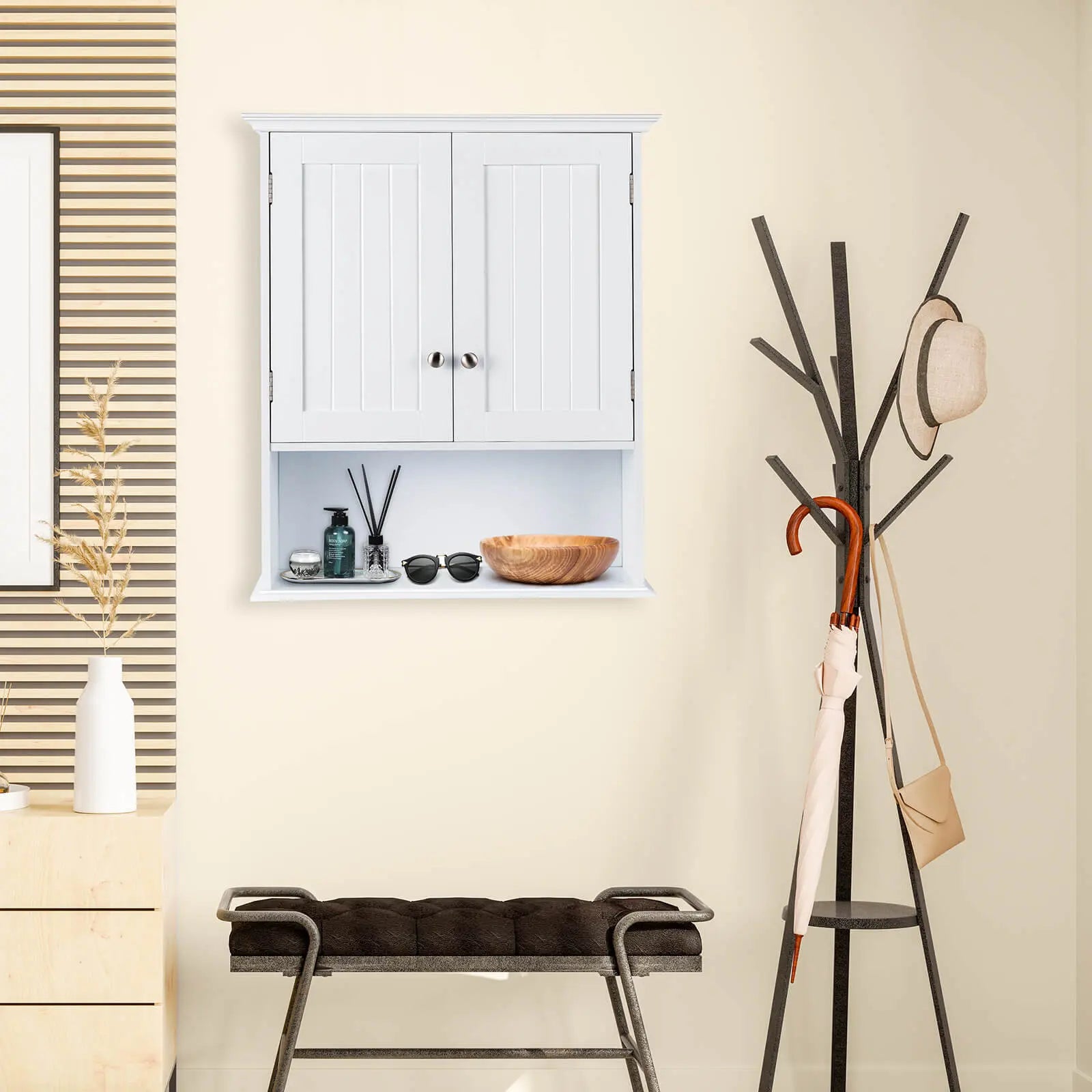 Wall Mount Bathroom Cabinet Storage Organizer with Doors and Shelves-Black Direct by Wilsons Home Store