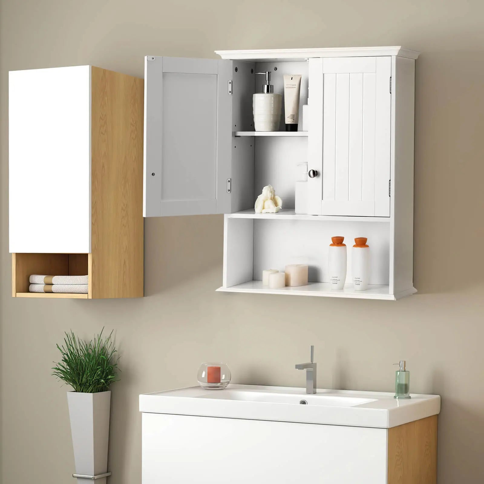 Wall Mount Bathroom Cabinet Storage Organizer with Doors and Shelves-Black Direct by Wilsons Home Store