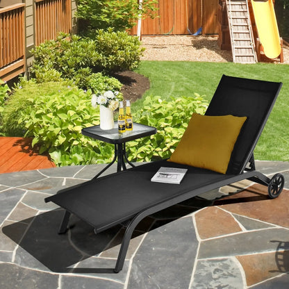 6-Poisition Adjustable Outdoor Chaise Recliner with Wheels-Black Direct by Wilsons Home Store