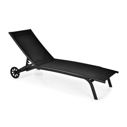 6-Poisition Adjustable Outdoor Chaise Recliner with Wheels-Black Direct by Wilsons Home Store