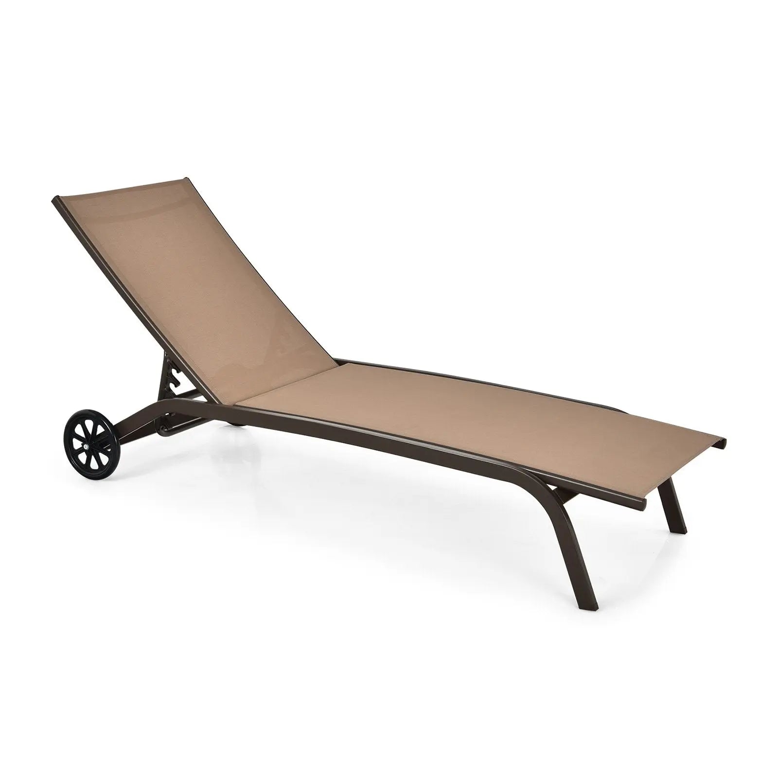 6-Poisition Adjustable Outdoor Chaise Recliner with Wheels-Black Direct by Wilsons Home Store