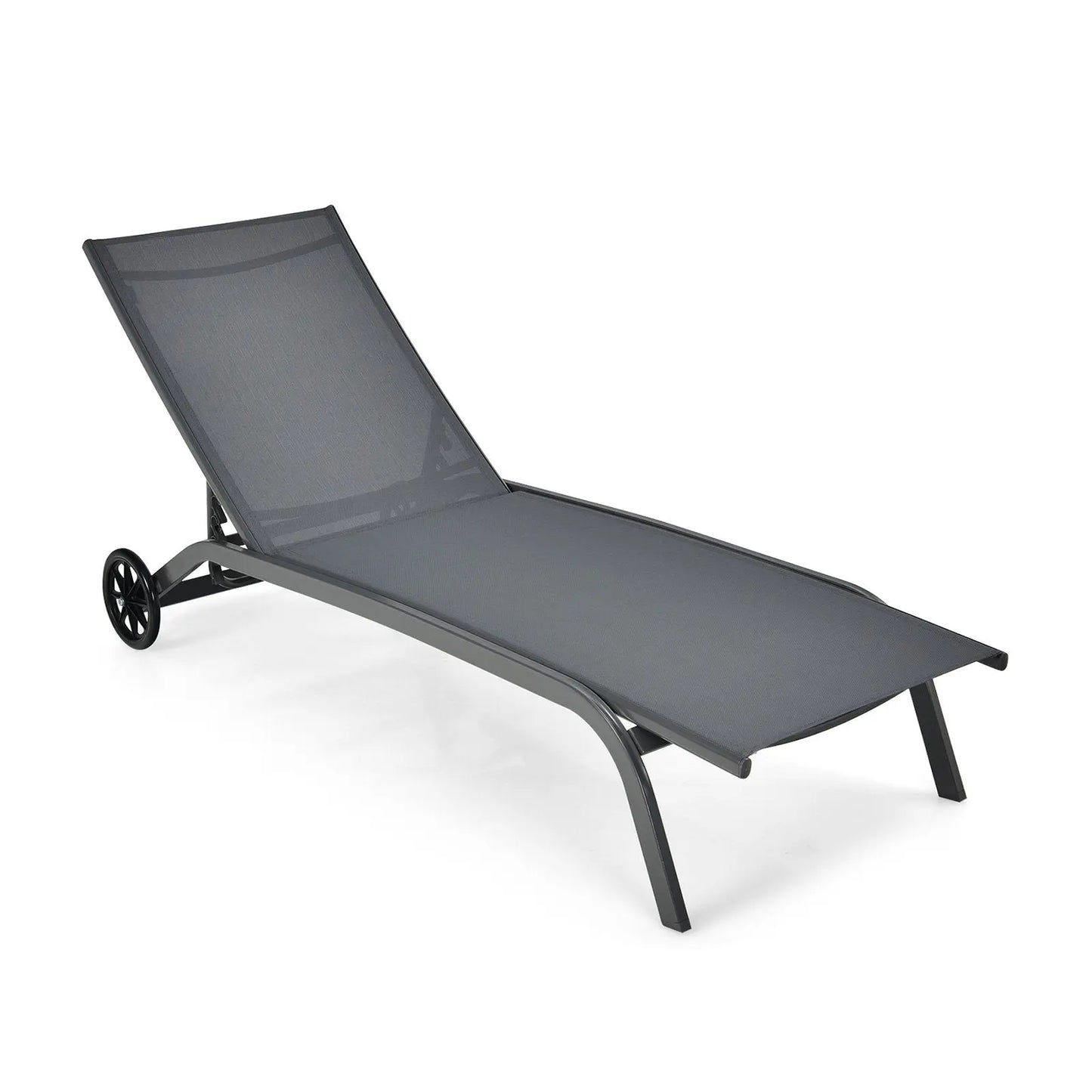 6-Poisition Adjustable Outdoor Chaise Recliner with Wheels-Black Direct by Wilsons Home Store