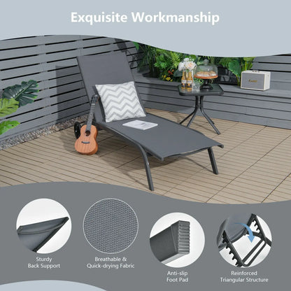 6-Poisition Adjustable Outdoor Chaise Recliner with Wheels-Black Direct by Wilsons Home Store