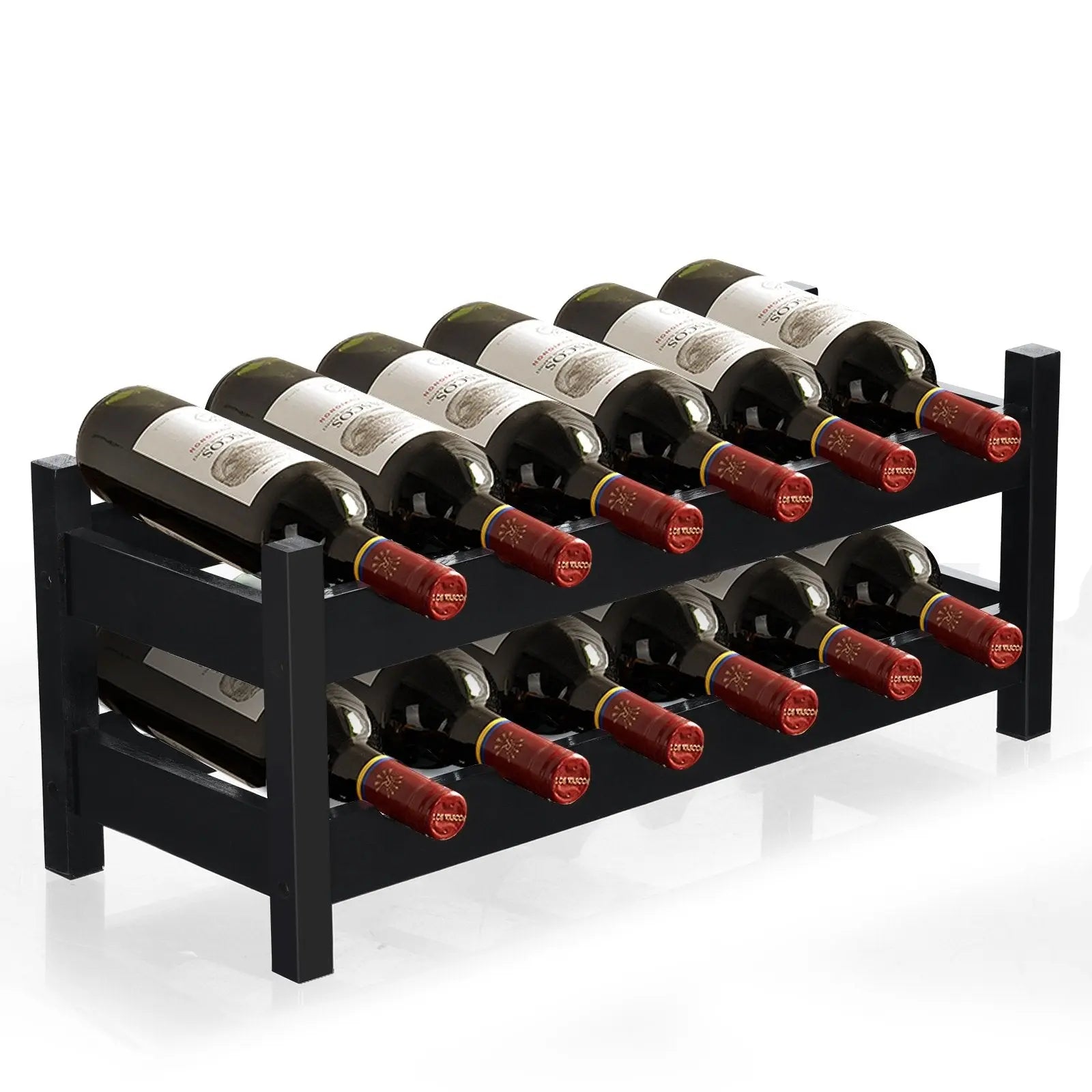 12 Bottles 2-Tier Bamboo Storage Shelf Wine Rack-Brown Direct by Wilsons Home Store
