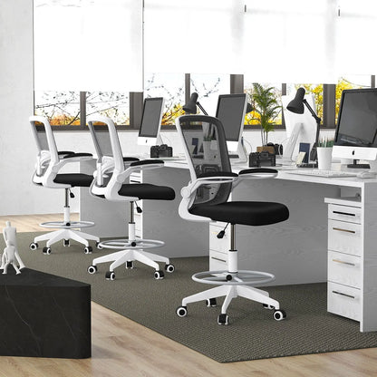 Height Adjustable Drafting Chair with Flip Up Arms-Black Direct by Wilsons Home Store