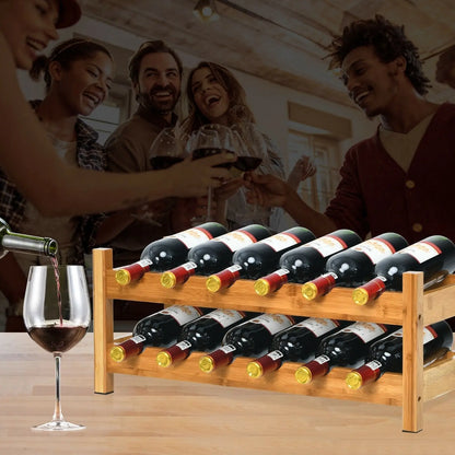 12 Bottles 2-Tier Bamboo Storage Shelf Wine Rack-Brown Direct by Wilsons Home Store