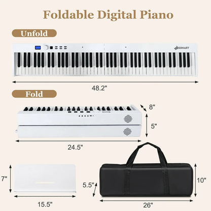 88-Key Foldable Digital Piano with MIDI and Wireless BT-Black Direct by Wilsons Home Store