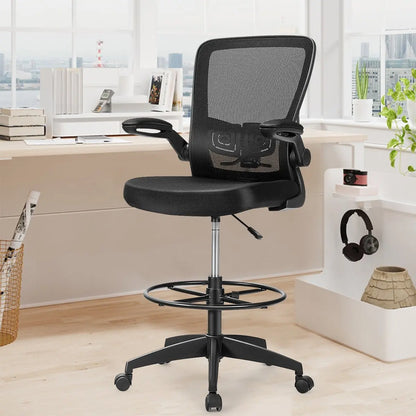 Height Adjustable Drafting Chair with Flip Up Arms-Black Direct by Wilsons Home Store