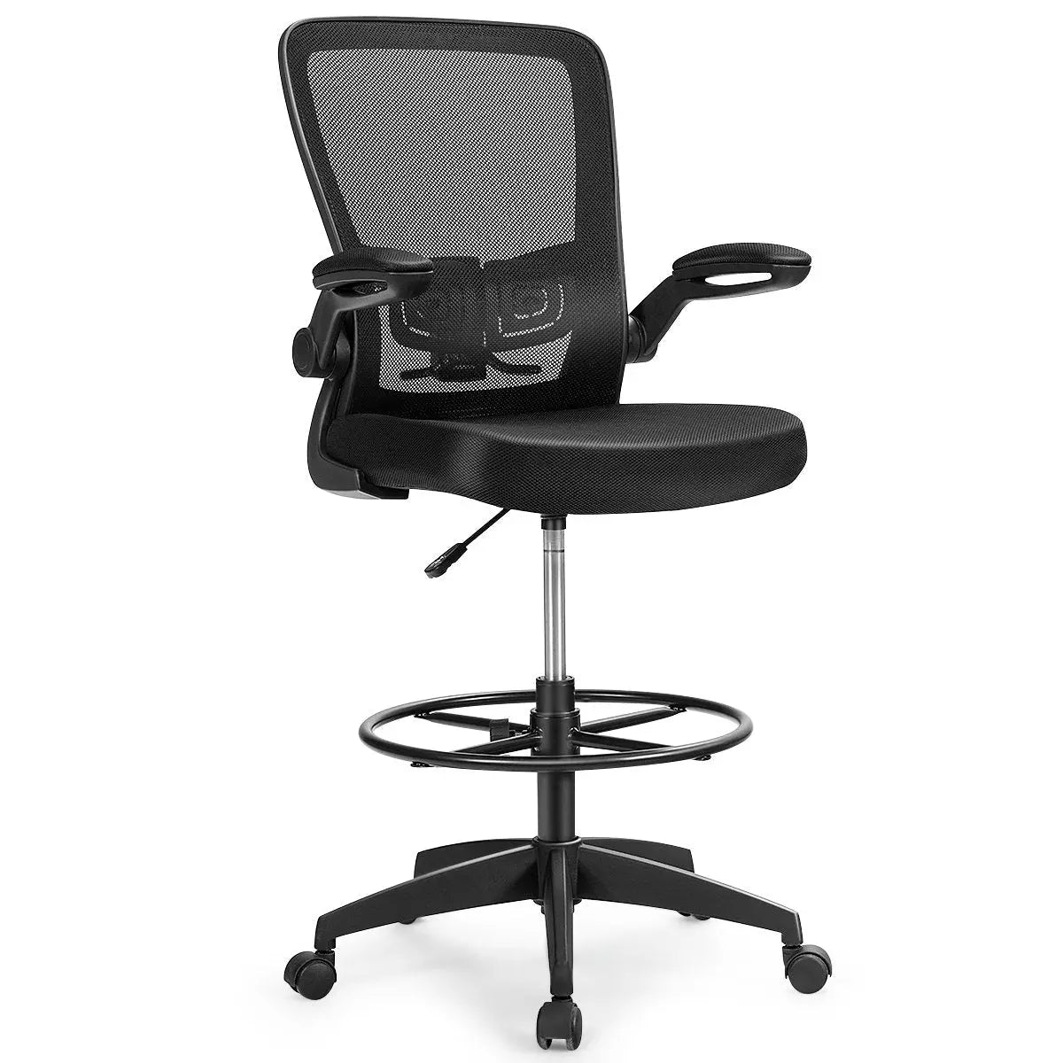Height Adjustable Drafting Chair with Flip Up Arms-Black Direct by Wilsons Home Store