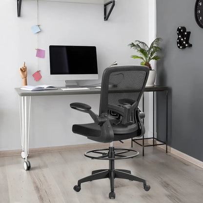 Height Adjustable Drafting Chair with Flip Up Arms-Black Direct by Wilsons Home Store