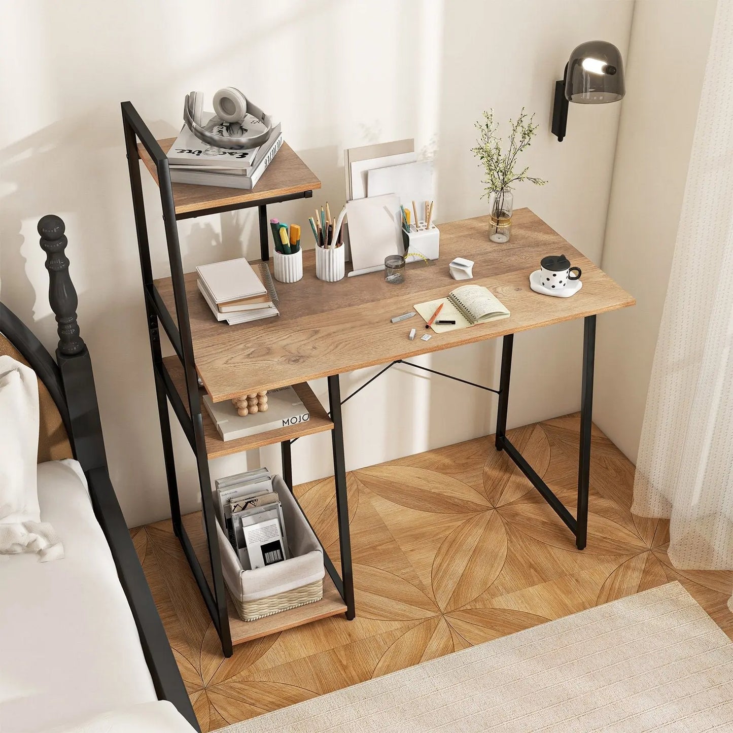 Computer Desk with Shelves and 3-Tier Storage Bookshelf-Brown Direct by Wilsons Home Store