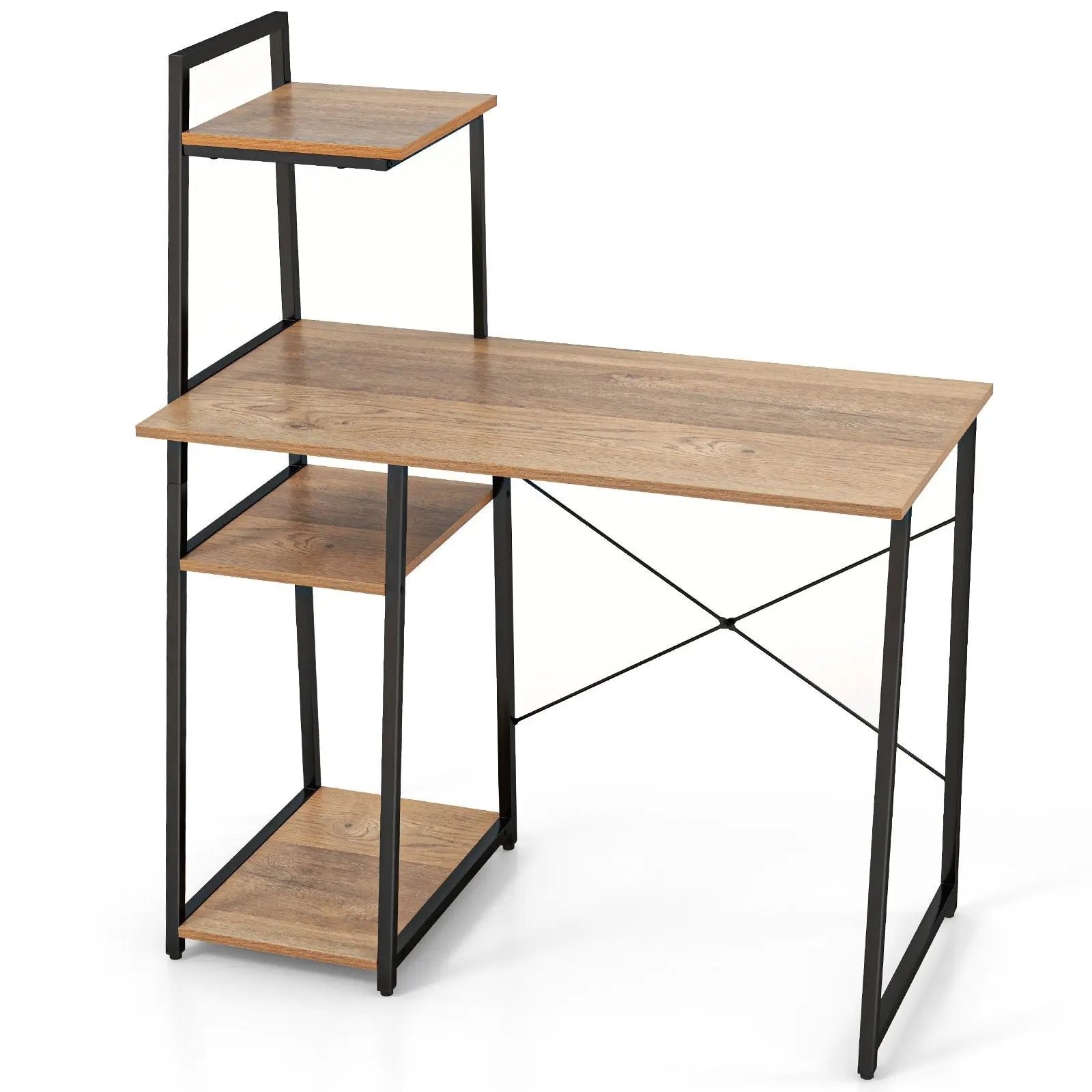 Computer Desk with Shelves and 3-Tier Storage Bookshelf-Brown Direct by Wilsons Home Store