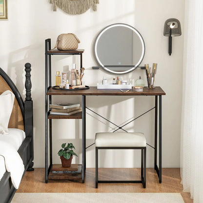 Computer Desk with Shelves and 3-Tier Storage Bookshelf-Brown Direct by Wilsons Home Store