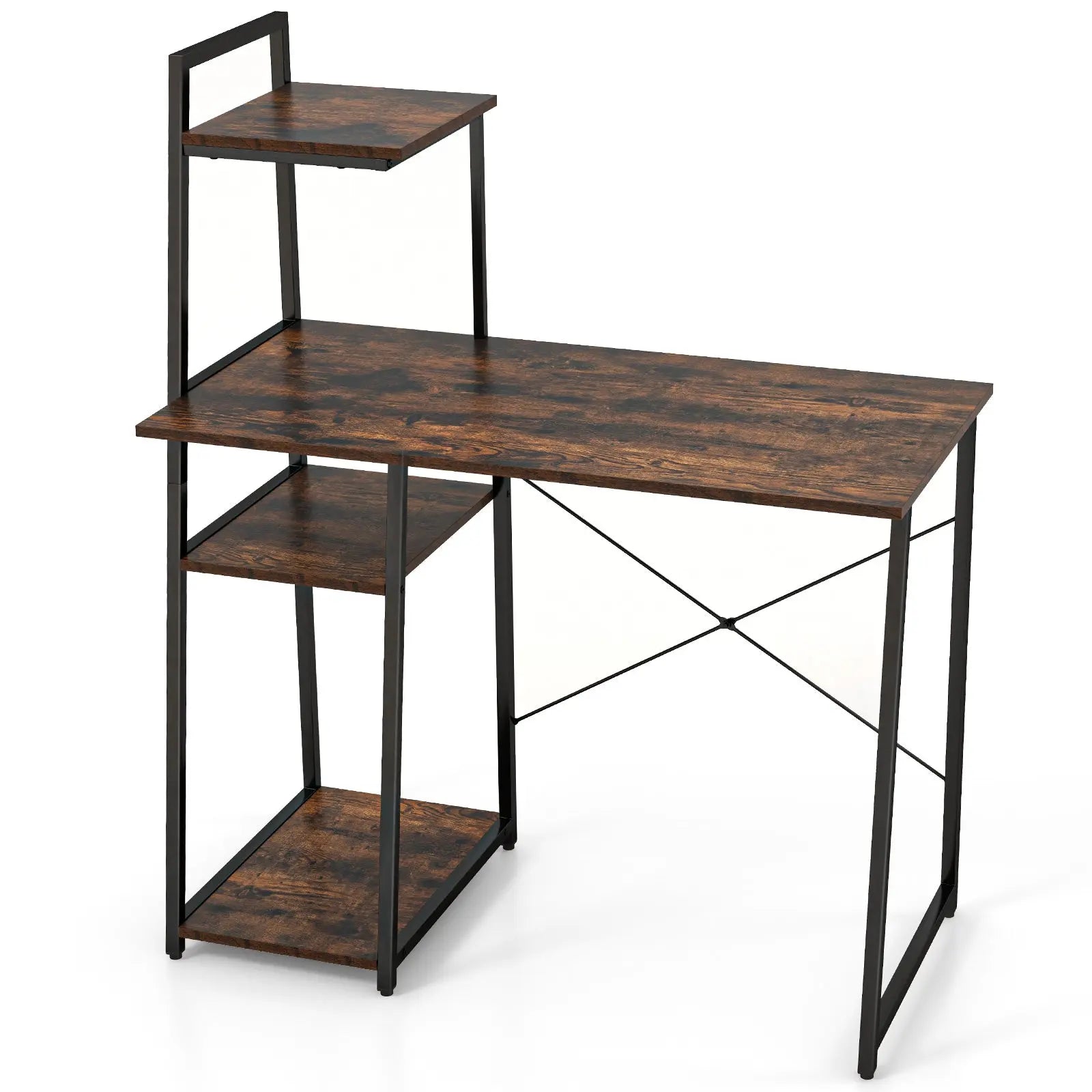Computer Desk with Shelves and 3-Tier Storage Bookshelf-Brown Direct by Wilsons Home Store