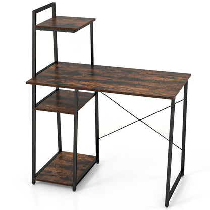 Computer Desk with Shelves and 3-Tier Storage Bookshelf-Brown Direct by Wilsons Home Store