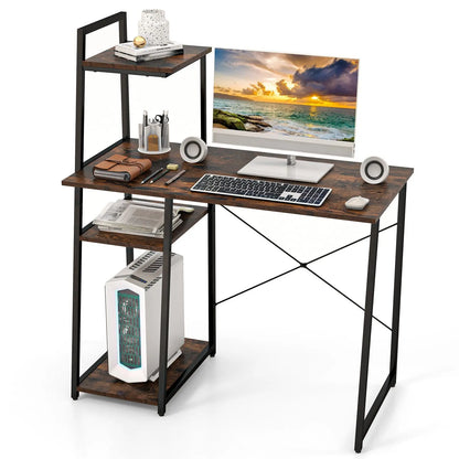 Computer Desk with Shelves and 3-Tier Storage Bookshelf-Brown Direct by Wilsons Home Store