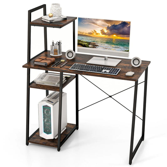 Computer Desk with Shelves and 3-Tier Storage Bookshelf-Brown Direct by Wilsons Home Store