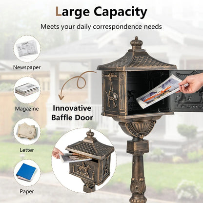 Retro Cast Aluminum Mailbox Security Postal Letter Box with Baffle Door-Black Direct by Wilsons Home Store
