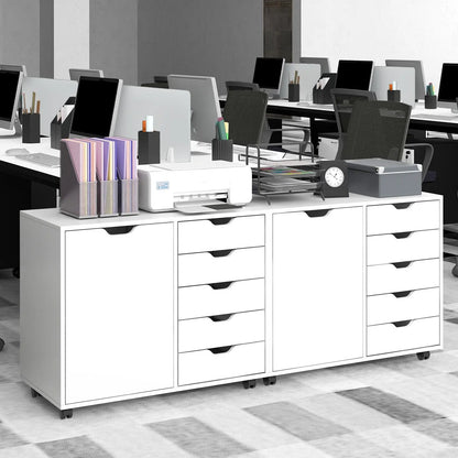 5-Drawer Dresser Chest Mobile Storage Cabinet with Door-White Direct by Wilsons Home Store
