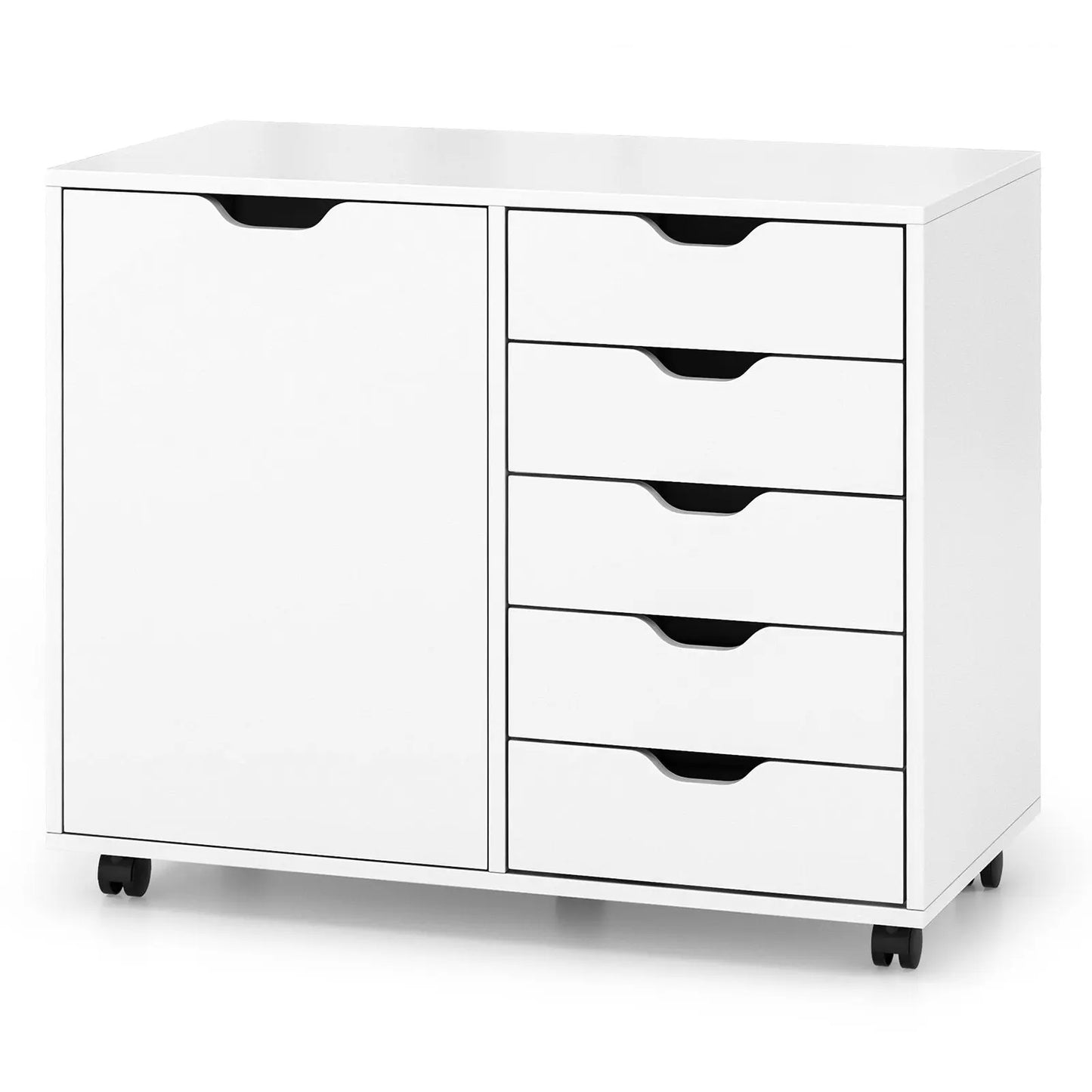 5-Drawer Dresser Chest Mobile Storage Cabinet with Door-White Direct by Wilsons Home Store