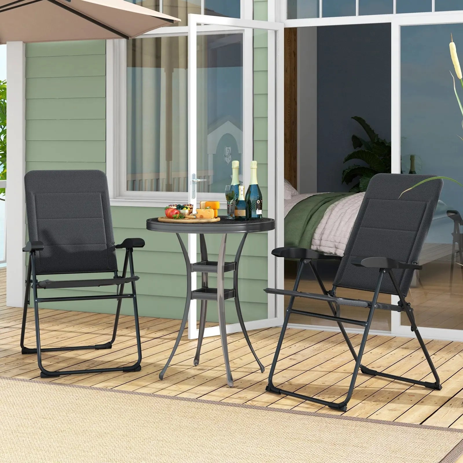 2 Pieces Outdoor Folding Patio Chairs with Adjustable Backrests for Bistro and Backyard-Black Direct by Wilsons Home Store