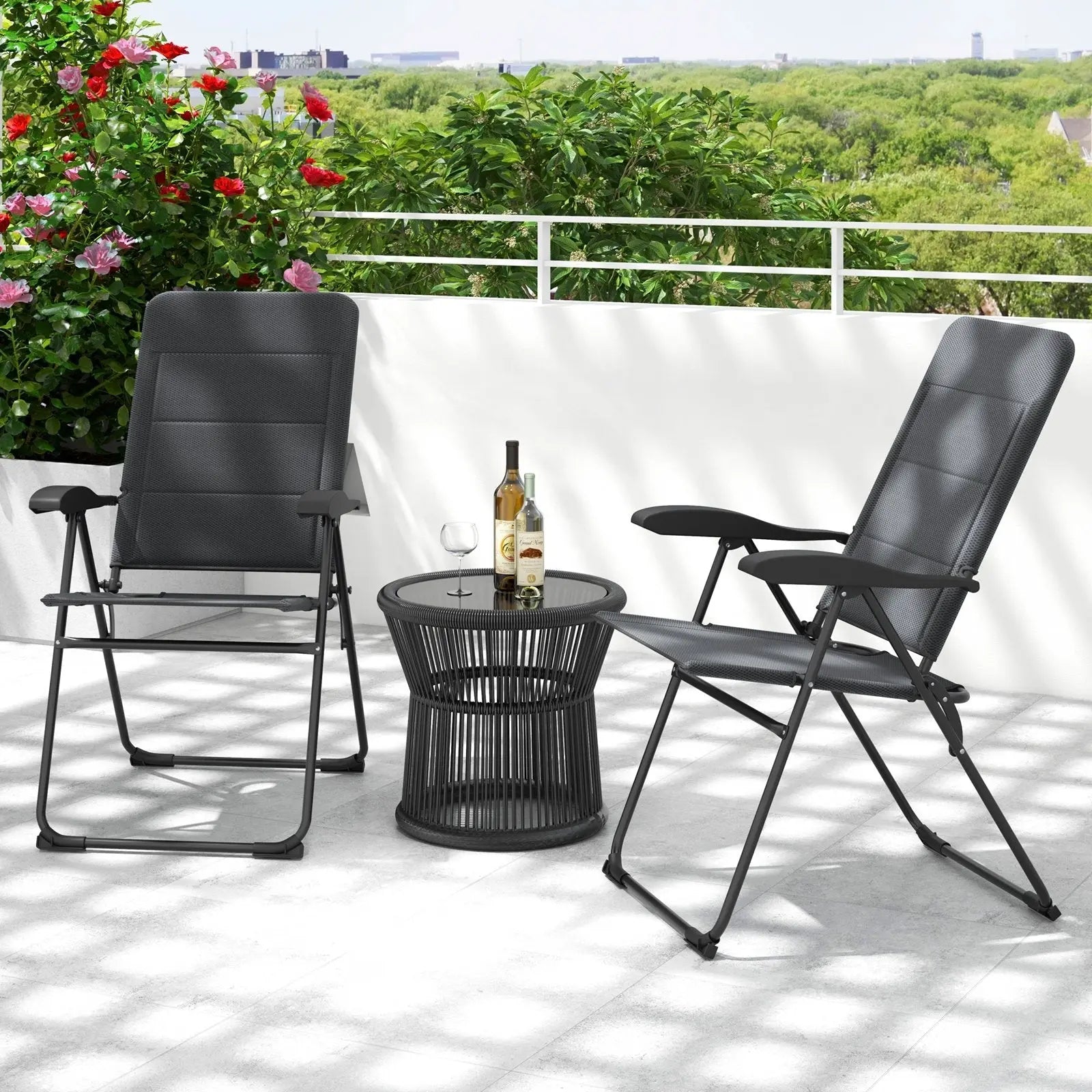 2 Pieces Outdoor Folding Patio Chairs with Adjustable Backrests for Bistro and Backyard-Black Direct by Wilsons Home Store