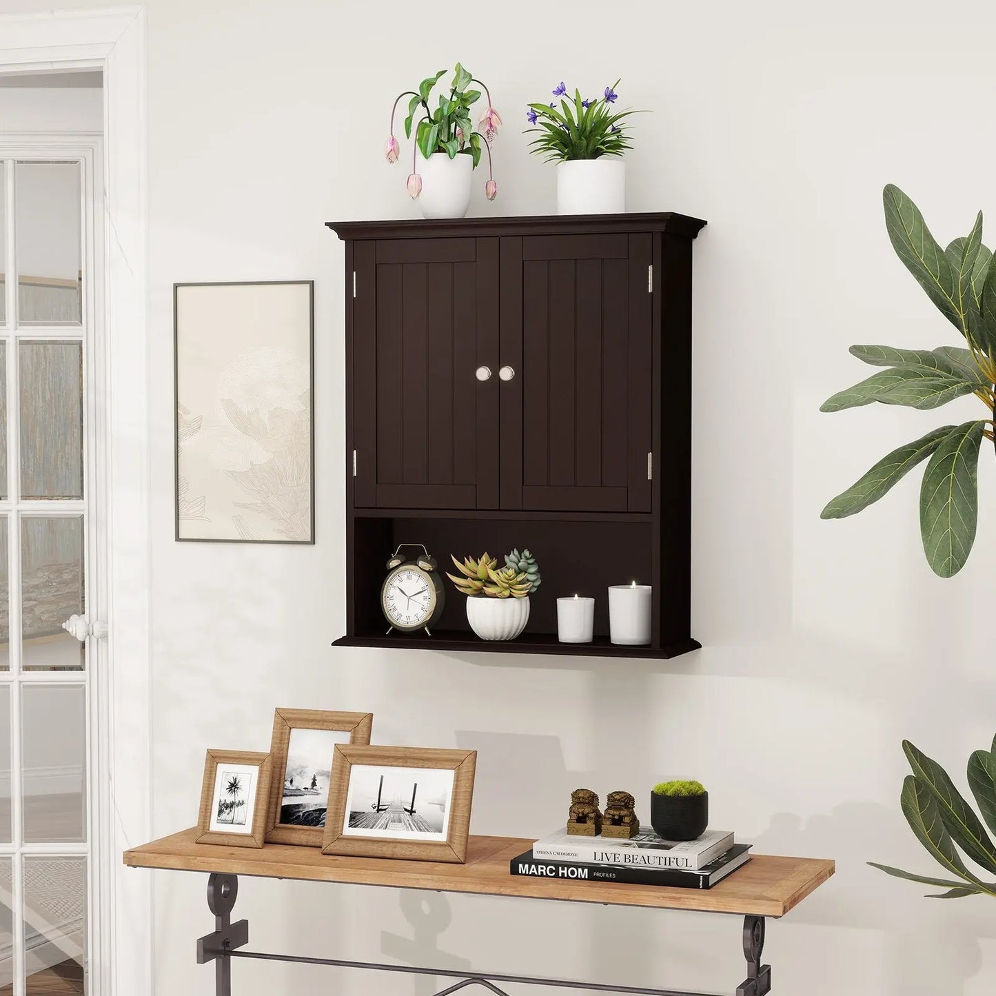 Wall Mount Bathroom Cabinet Storage Organizer with Doors and Shelves-Black Direct by Wilsons Home Store